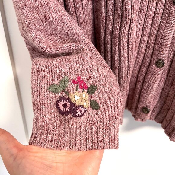Northern Reflections Floral Embroidered Cotton Blend Pink Cardigan - Picture 2 of 5